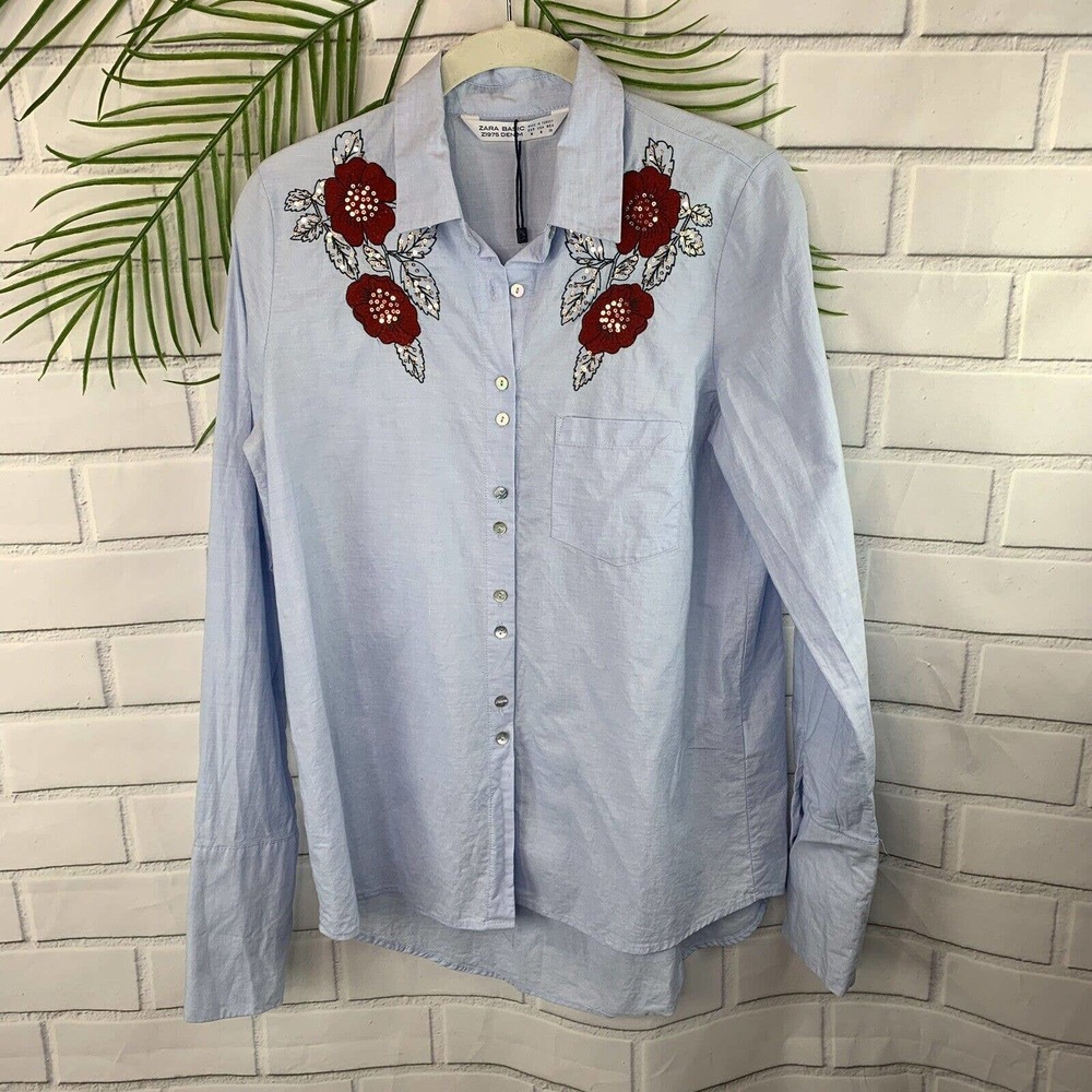 Zara Basic Women's Button Up Top Size Medium Blou… - image 6